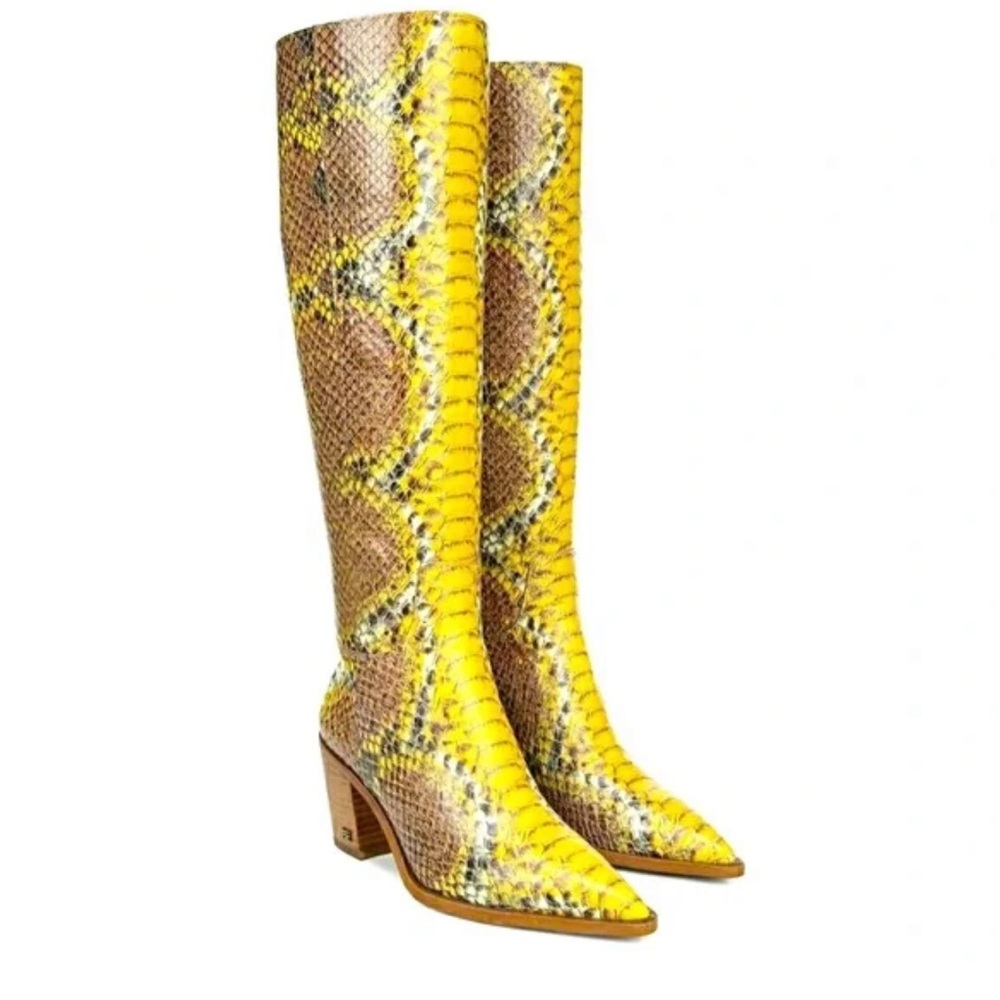 Sam Edelman Lindsey Yellow Snakeskin Knee-High Western Boots